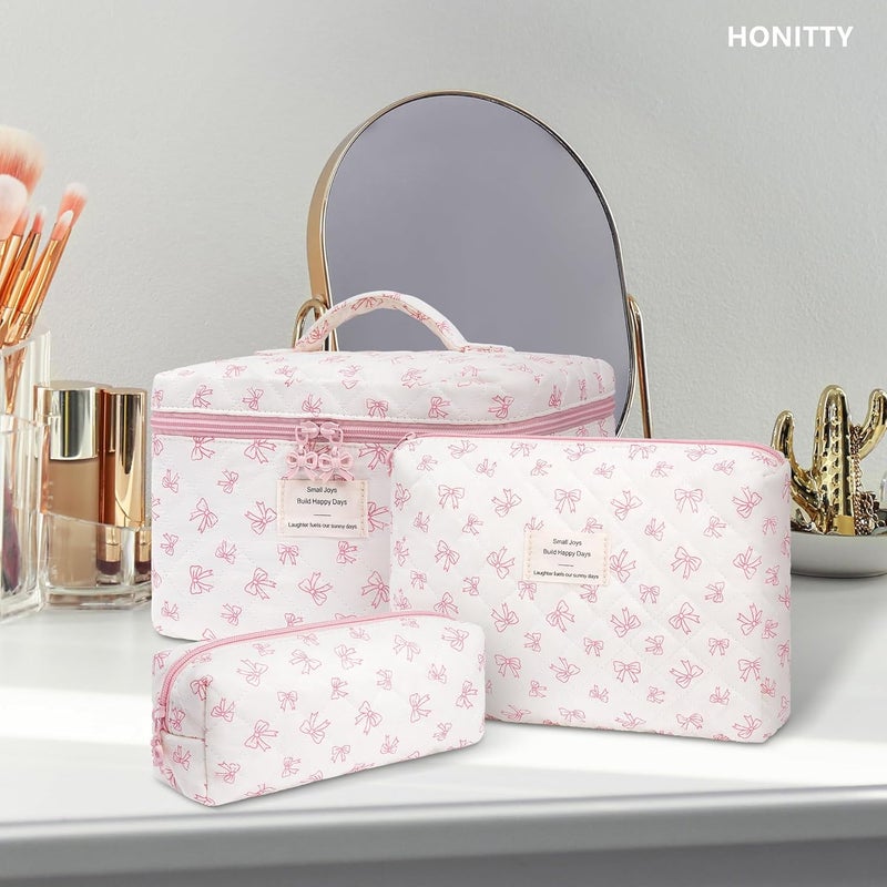honitty Makeup Bag,Quilted Cosmetic Bags,Large Floral Make Up Organize bag,Makeup Bag Set for Women,Flower Travel Toiletry Bag - Image 5